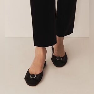 DÔEN Tilly Beaded Bow Satin Mules NIB